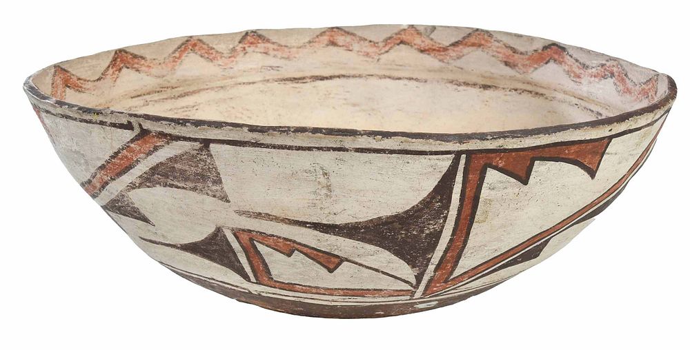 Appraisal: Large Zuni Polychrome Dough Bowl signed illegibly on base inscribed