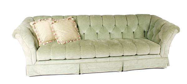 Appraisal: A contemporary olive velvet upholstered sofa height in width in