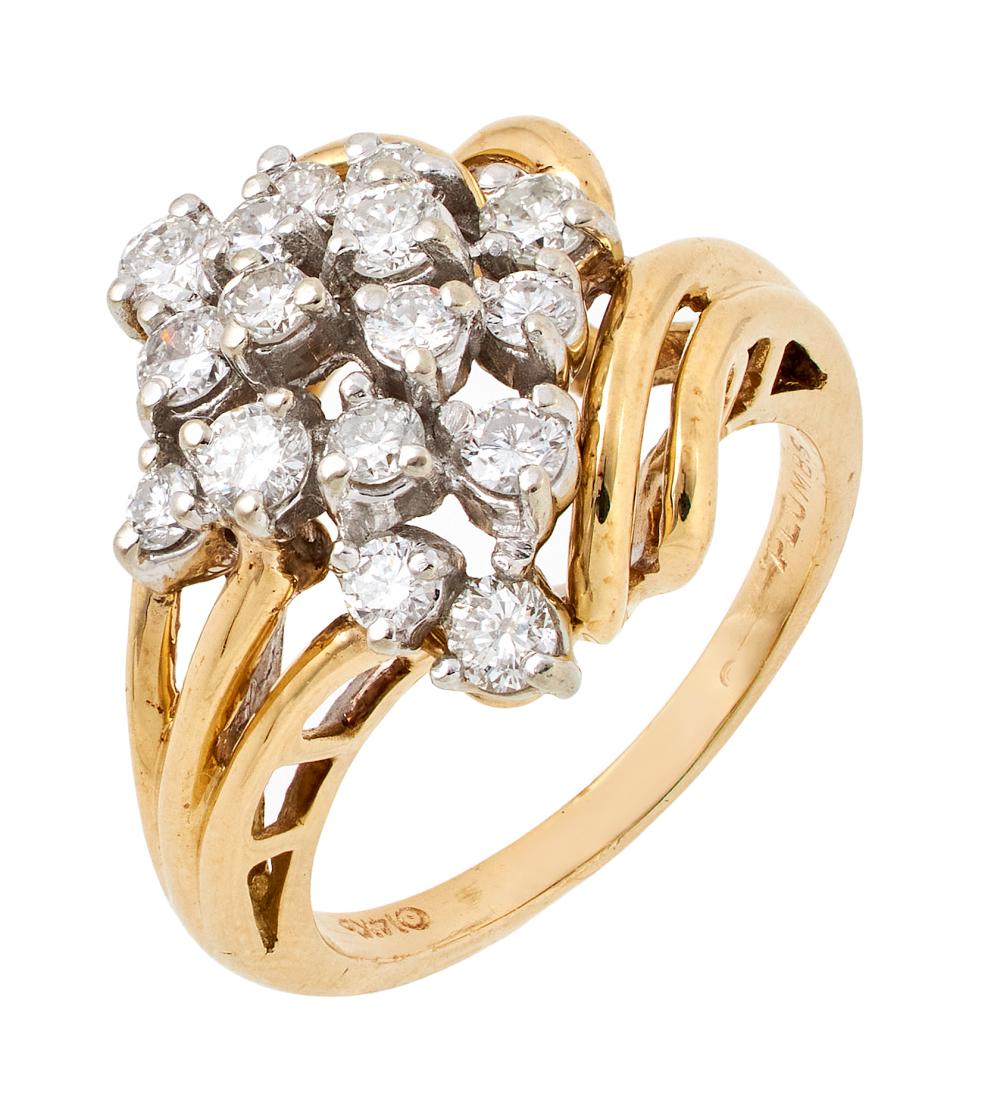 Appraisal: KT YELLOW GOLD WHITE GOLD AND DIAMOND CLUSTER RING APPROX