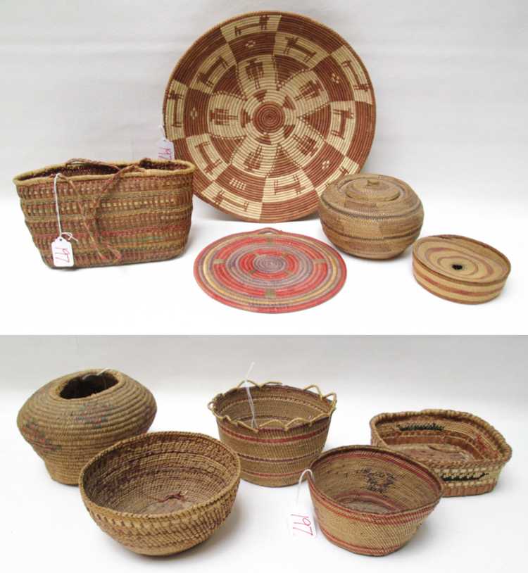 Appraisal: COLLECTION OF NATIVE AMERICAN BASKETRY nine pieces Makah baskets with