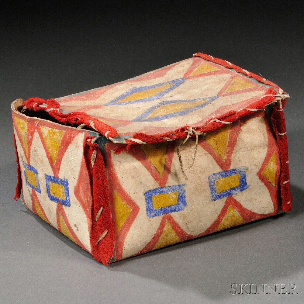 Appraisal: Small Lakota Painted Parfleche Box c late th century with