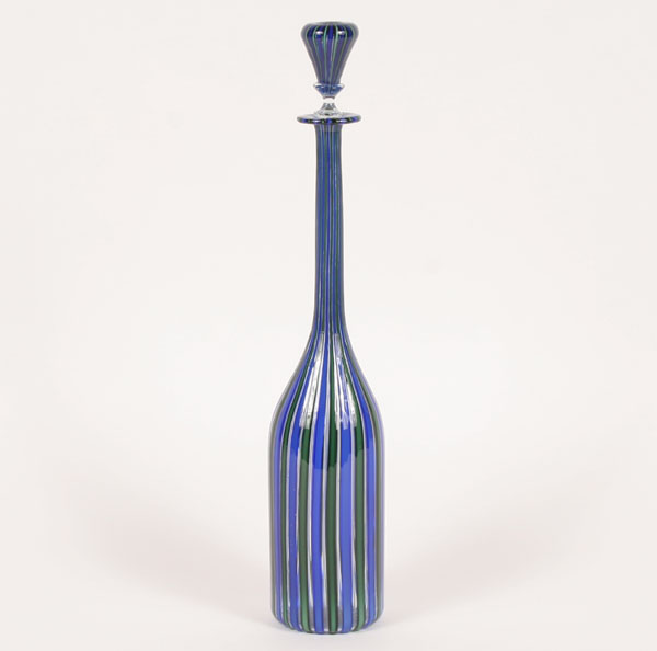 Appraisal: Fratelli Toso a canne art glass bottle composed of blue