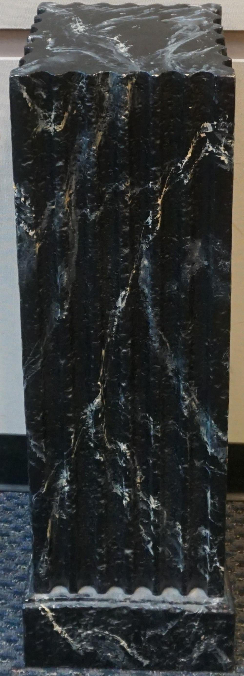 Appraisal: FAUX BLACK MARBLE DECORATED WOOD PEDESTAL X X IN X