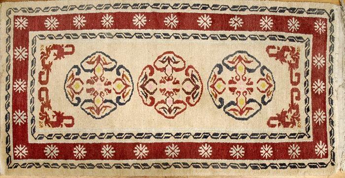 Appraisal: Contemporary Tibetan Wool Rug with Tan Ground and Three Medallion