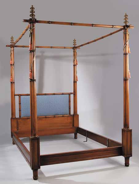 Appraisal: A Cherrywood Faux Bamboo Tester Bed th c having tiered