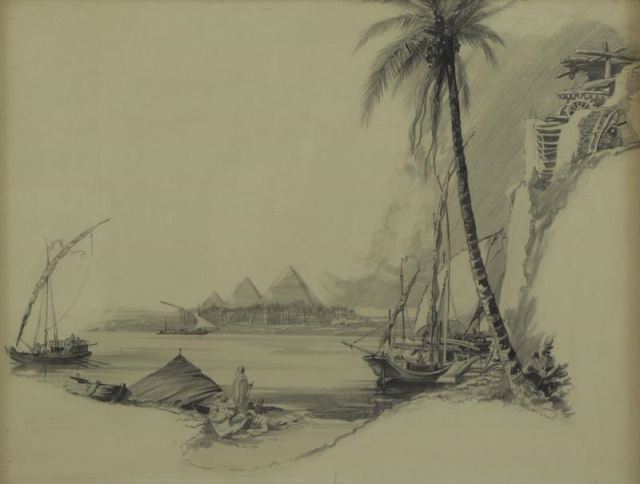 Appraisal: FLANAGAN John Pencil on Paper OrientalistScene Signed lower right John