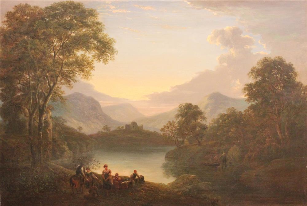 Appraisal: STYLE OF WILLIAM TRAIES BRITISH - LANDSCAPE WITH FIGURES IN