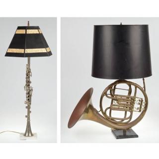 Appraisal: Antique French horn and oboe mounted as lamps th c