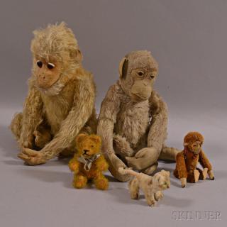 Appraisal: Five Early Articulated Mohair Animals early to mid- th century