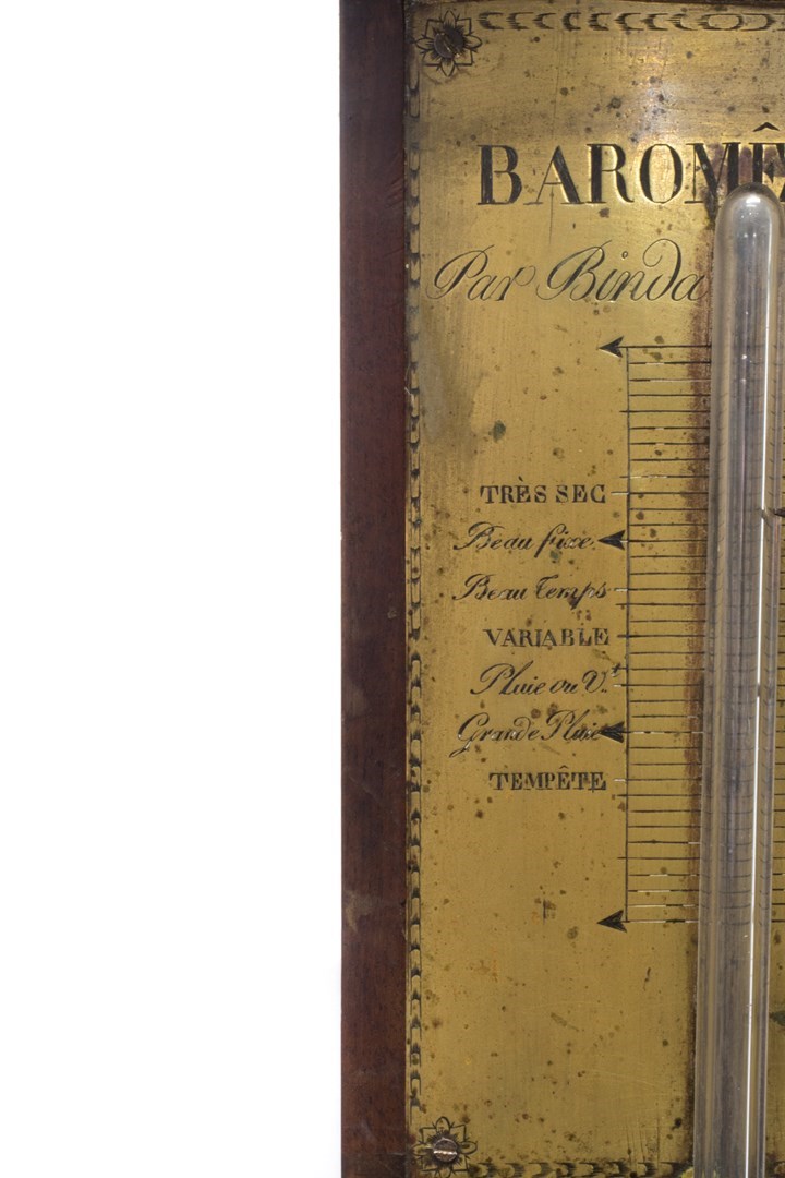 Appraisal: A French walnut stick barometer circa the rectangular brass plate