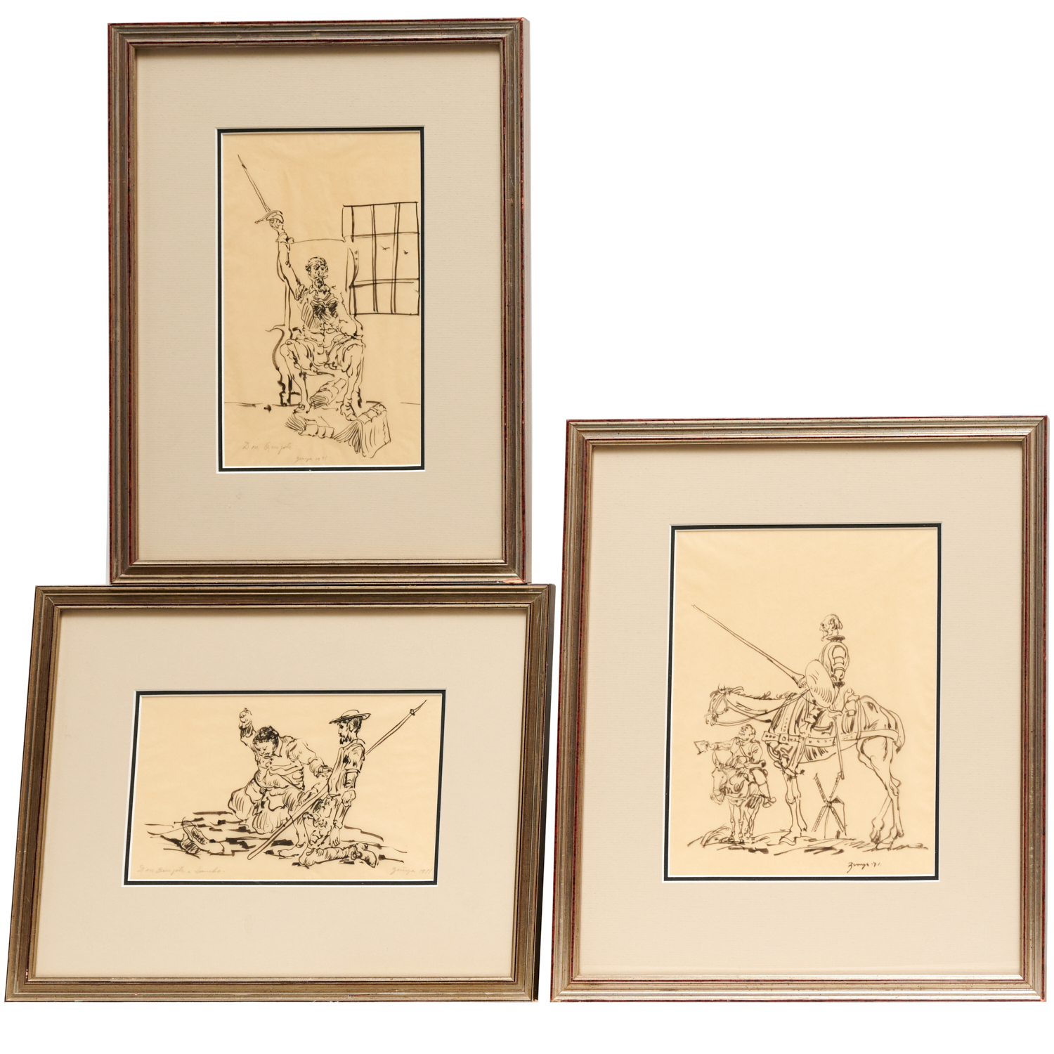 Appraisal: ZUNIGA DON QUIXOTE ORIGINAL DRAWINGS drawings ink on paper two