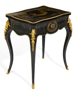 Appraisal: A TH CENTURY LOUIS XV STYLE EBONIZED AND BRASS INLAID