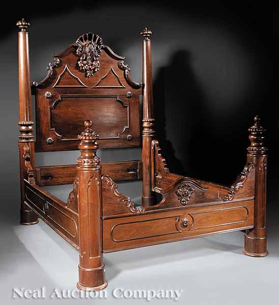 Appraisal: An American Rococo Carved Rosewood Poster Bed mid- th c