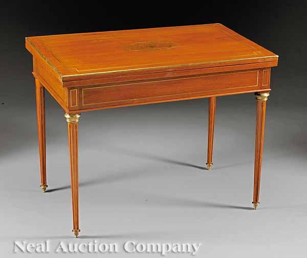 Appraisal: An Antique Empire-Style Brass Inlaid Mahogany Games Table the rectangular