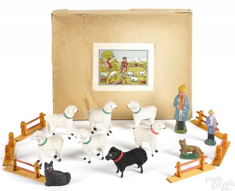 Appraisal: Two boxed play sets of German stick leg sheep Two