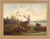 Appraisal: UNSIGNED th Century ELK IN LANDSCAPE Oil on canvas scene