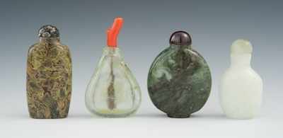 Appraisal: A Collection of Four Hardstone Snuff Bottles Each marked with