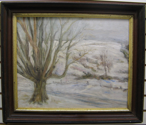 Appraisal: AMERICAN SCHOOL th century Oil on panel Winter landscape in