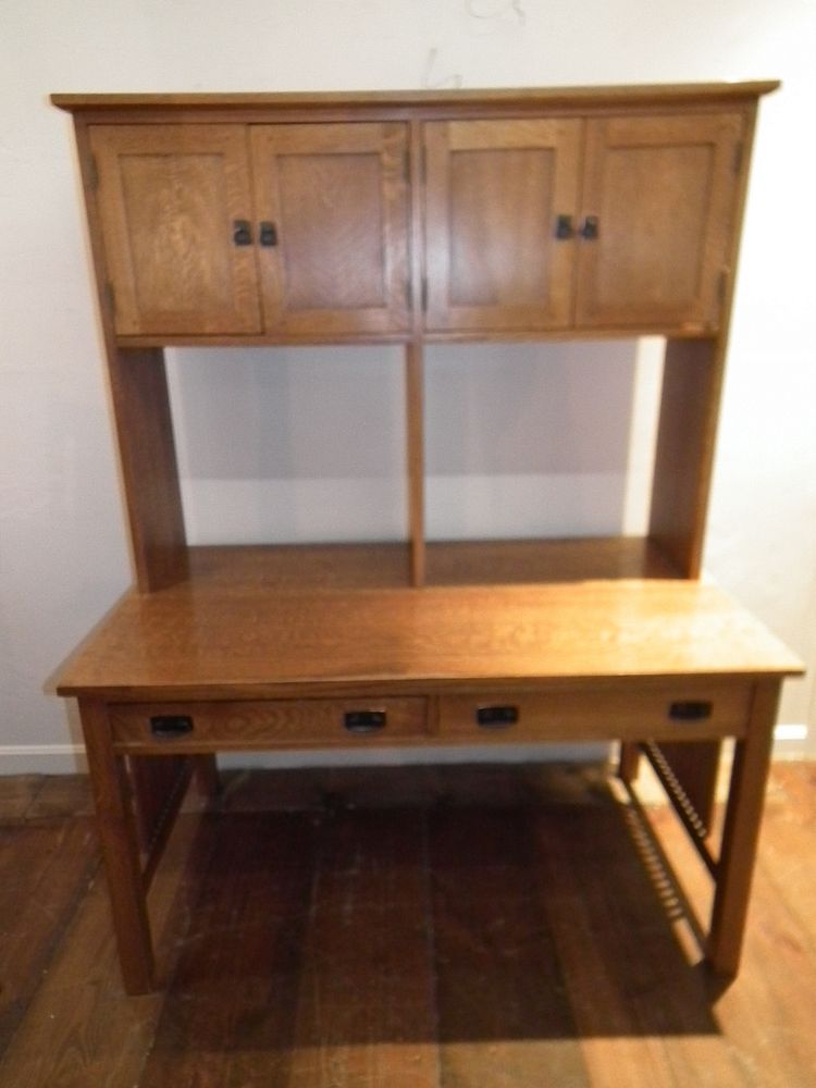 Appraisal: STICKLEY OAK DESK HUTCH Vintage Stickley oak drawer office desk