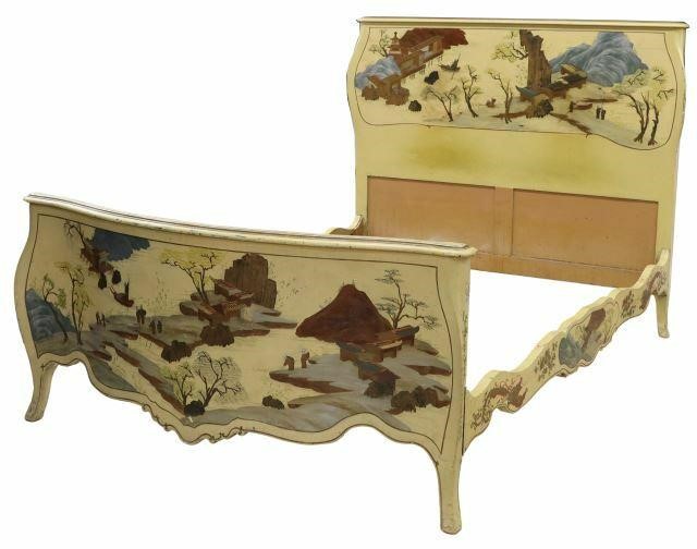 Appraisal: French polychrome chinoiserie and parcel gilt painted bed late th