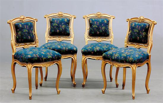 Appraisal: Four French style carved giltwood side chairs bead-and-channel scrolling frame