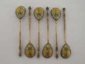 Appraisal: A set of six Russian silver-gilt and shaded cloisonn enamel