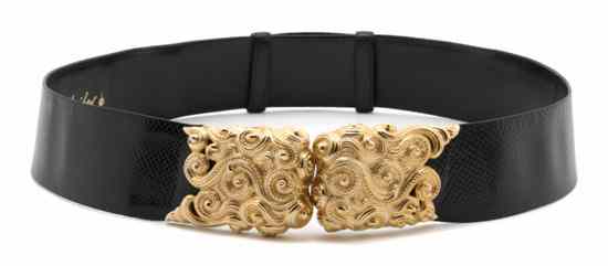 Appraisal: A Judith Leiber Black Lizardskin Belt adjustable with gold swirl