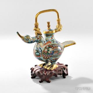 Appraisal: Cloisonne Duck-shaped Ewer China th th century its beak as