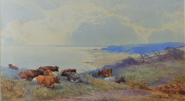 Appraisal: THOMAS ROWDEN - Cattle resting on a hillside overlooking a