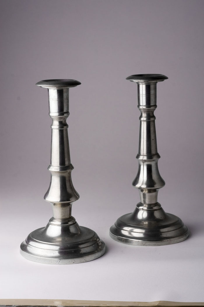 Appraisal: PAIR OF PEWTER CANDLESTICKS ROSWELL GLEASON - Dorchester Massachusetts -