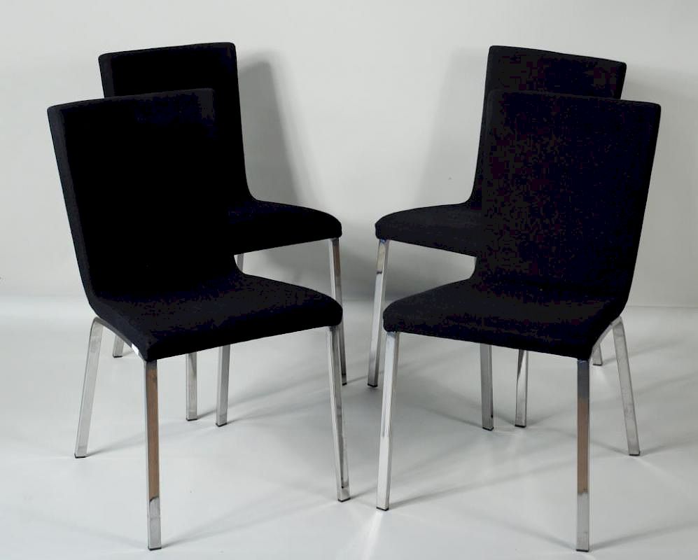 Appraisal: Calligaris Modernist Upholstered Dining Chairs Four Calligaris modernist chrome upholstered