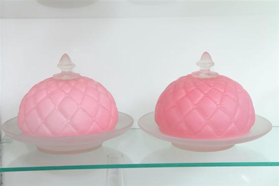 Appraisal: TWO COVERED BUTTER DISHES Both are pink satin glass in