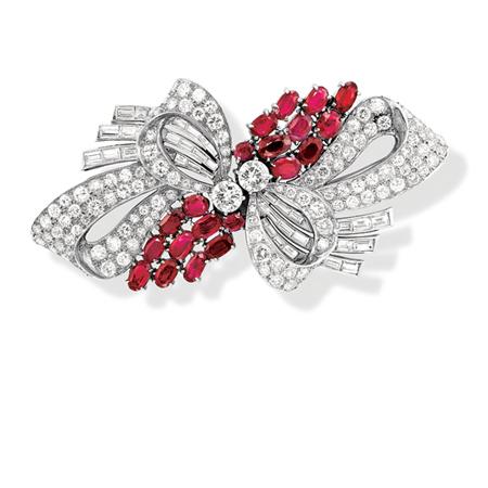 Appraisal: Diamond and Ruby Double Clip-Brooch Van Cleef Arpels Estimate -