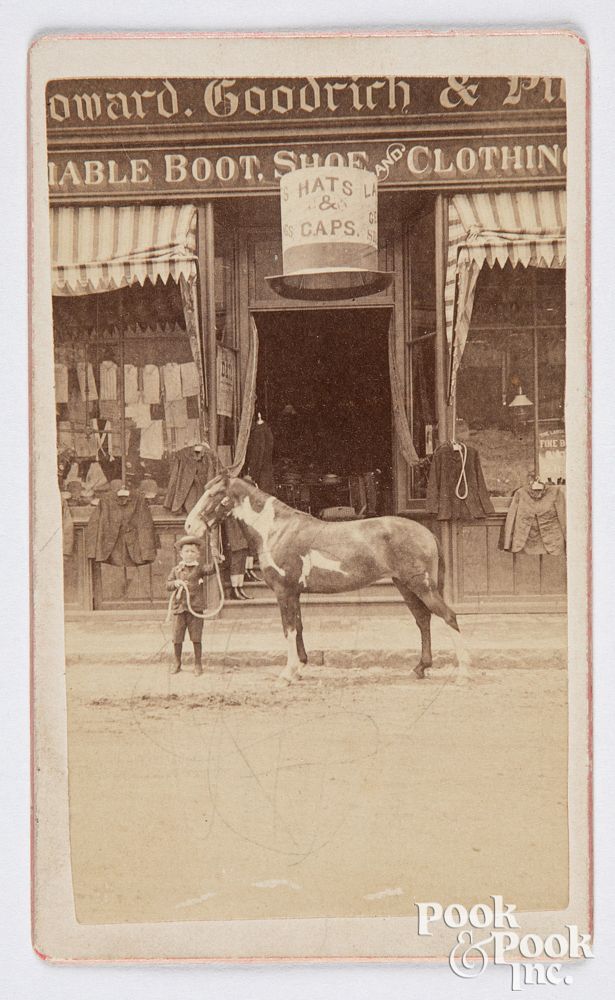 Appraisal: Photo of a storefront with large hat trade sign CDV