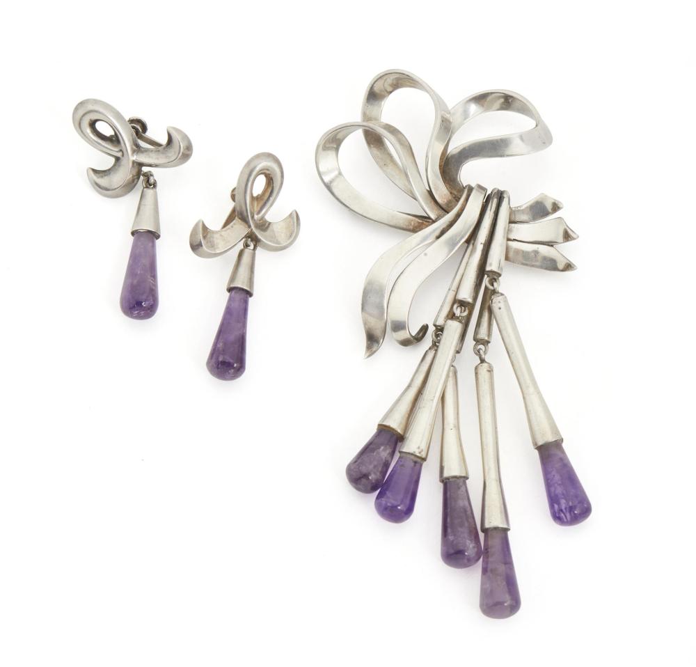 Appraisal: An assembled set of Antonio Pineda silver and amethyst jewelry