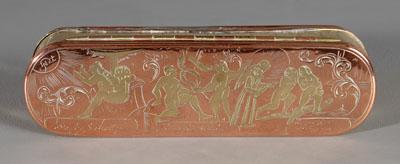 Appraisal: Fine Adam and Eve tobacco box brass and copper with