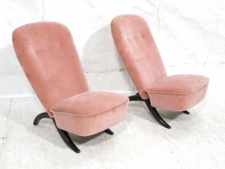 Appraisal: Pr Pink Velvet Modernist Slipper Lounge Chairs C Pr Pink