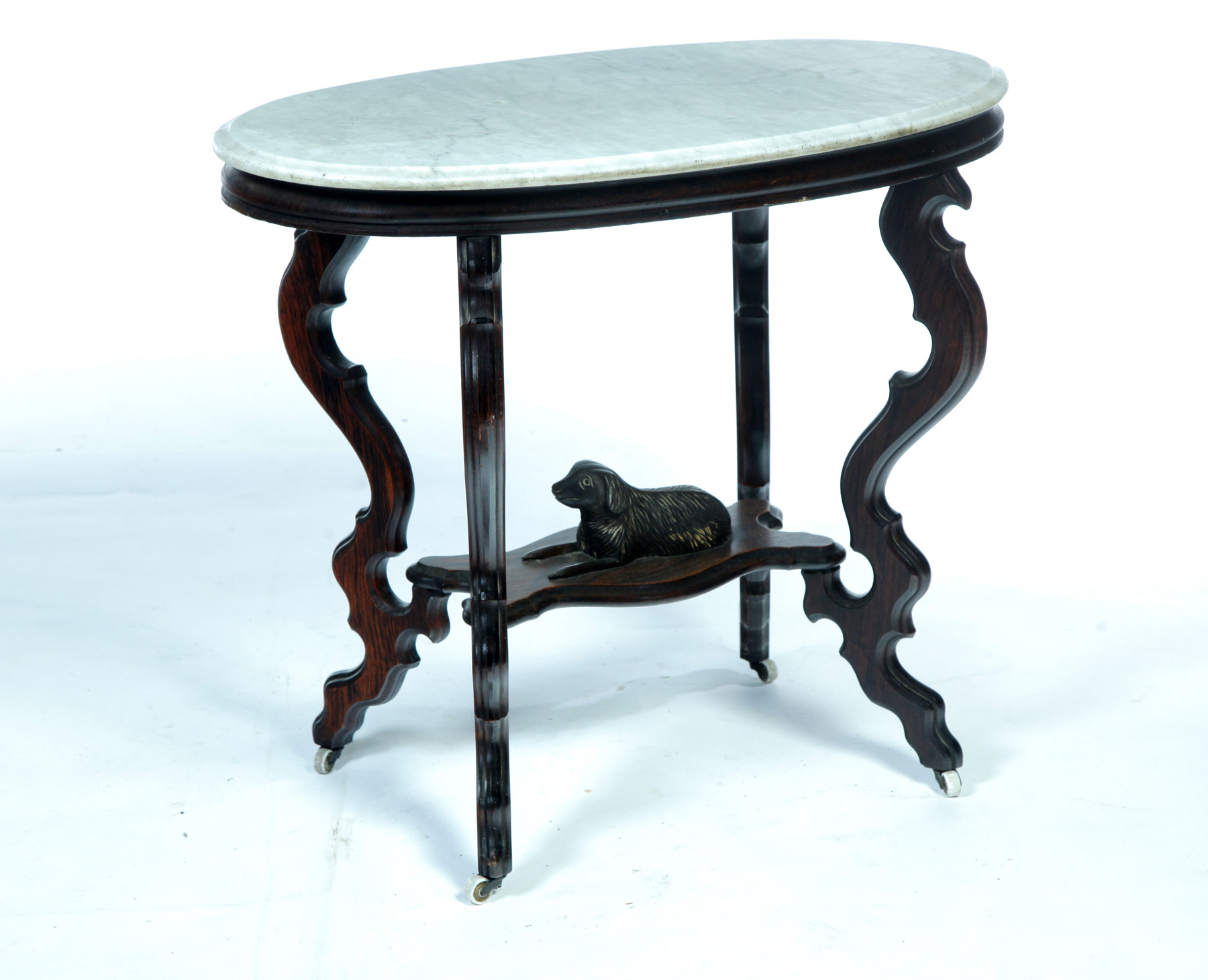 Appraisal: VICTORIAN OVAL MARBLE TOP DOG TABLE American rd quarter- th