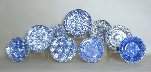 Appraisal: Nine blue sponge plates and bowls late th c largest