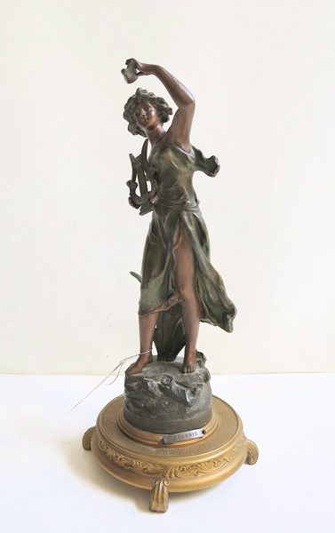 Appraisal: AFTER CH RUCHOT SPELTER SCULPTURE Melodie polychrome bronzed finish raised