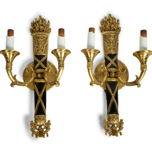 Appraisal: A Set of Four Empire Style Two-Light Brass and Ebonized