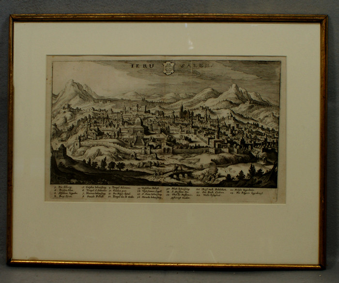 Appraisal: Matth us Merian - engraved map titled Ierusalem Jerusalem Frankfurt