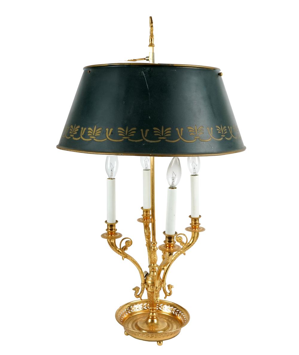 Appraisal: BOUILLOTTE LAMPfour lights with green-painted tole shade inches high Condition