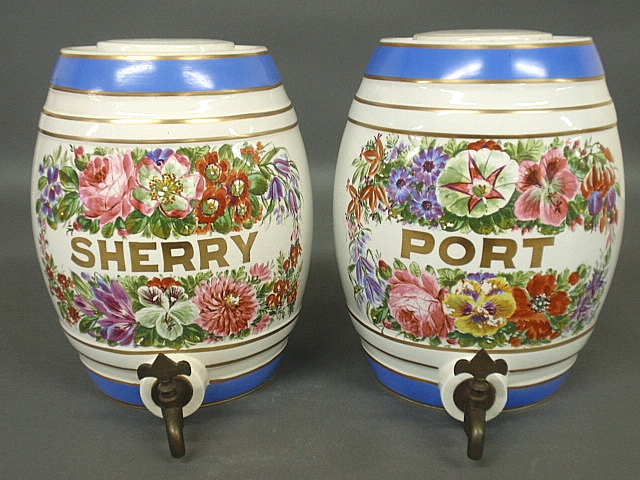 Appraisal: - Pair of colorful ceramic liquor casks late th c