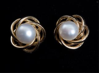 Appraisal: K Gold Pearl Love Knot Stud Earrings Each measures approximately