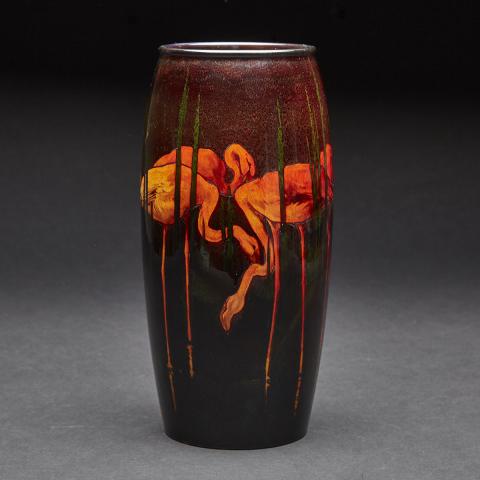 Appraisal: Royal Doulton Sung Vase Charles Noke c painted with flamingos