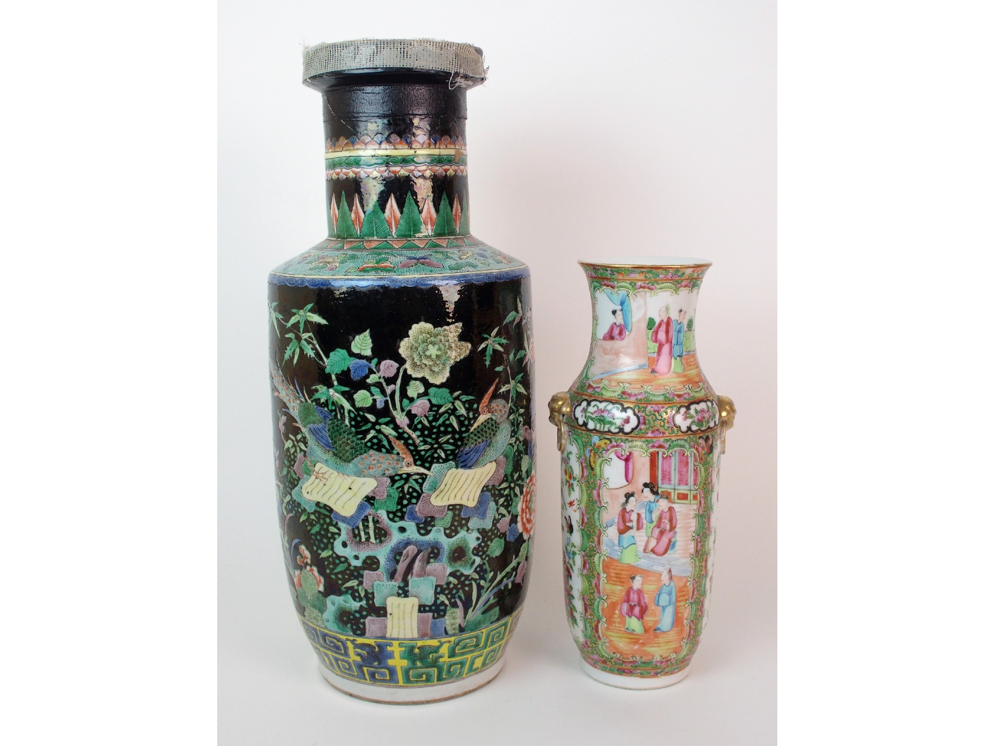 Appraisal: A Chinese famille noir baluster vasepainted with exotic birds amongst