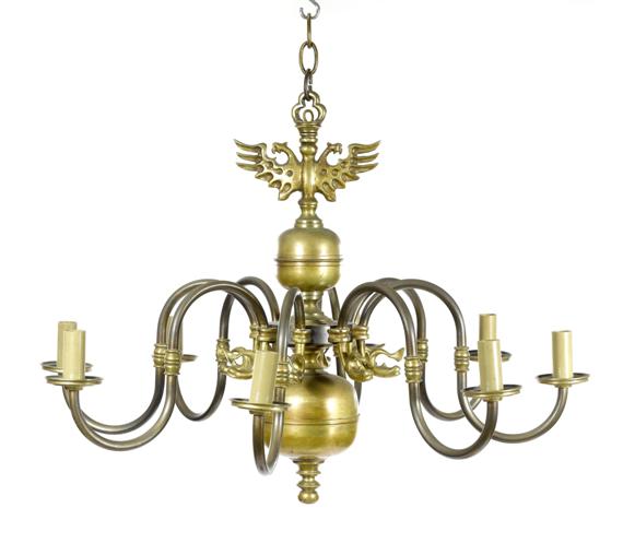 Appraisal: A LARGE CHANDELIER Baroque style Germany Brass and metal lights