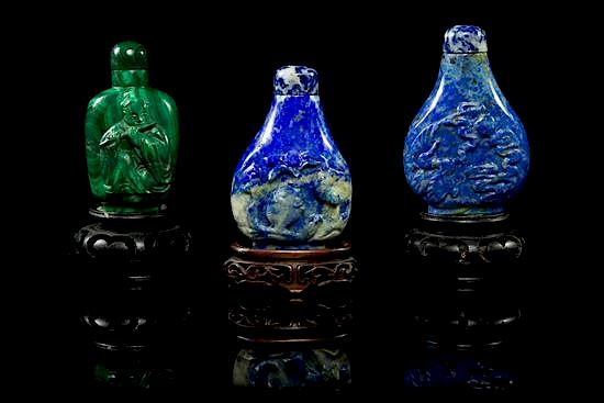 Appraisal: Three Snuff Bottles Height of tallest inches Three Snuff Bottles