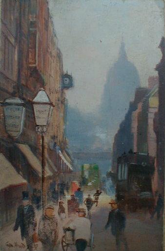 Appraisal: Geo Hy Fleet Street by the Cheshire Place oil on